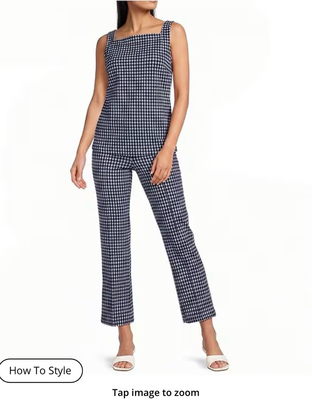 SPANX Navy and White Gingham Straight-Leg Jumpsuit- Retail $266